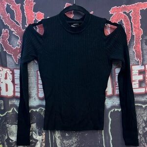 Forever 21 Black Cut Out Shoulder Ribbed Top